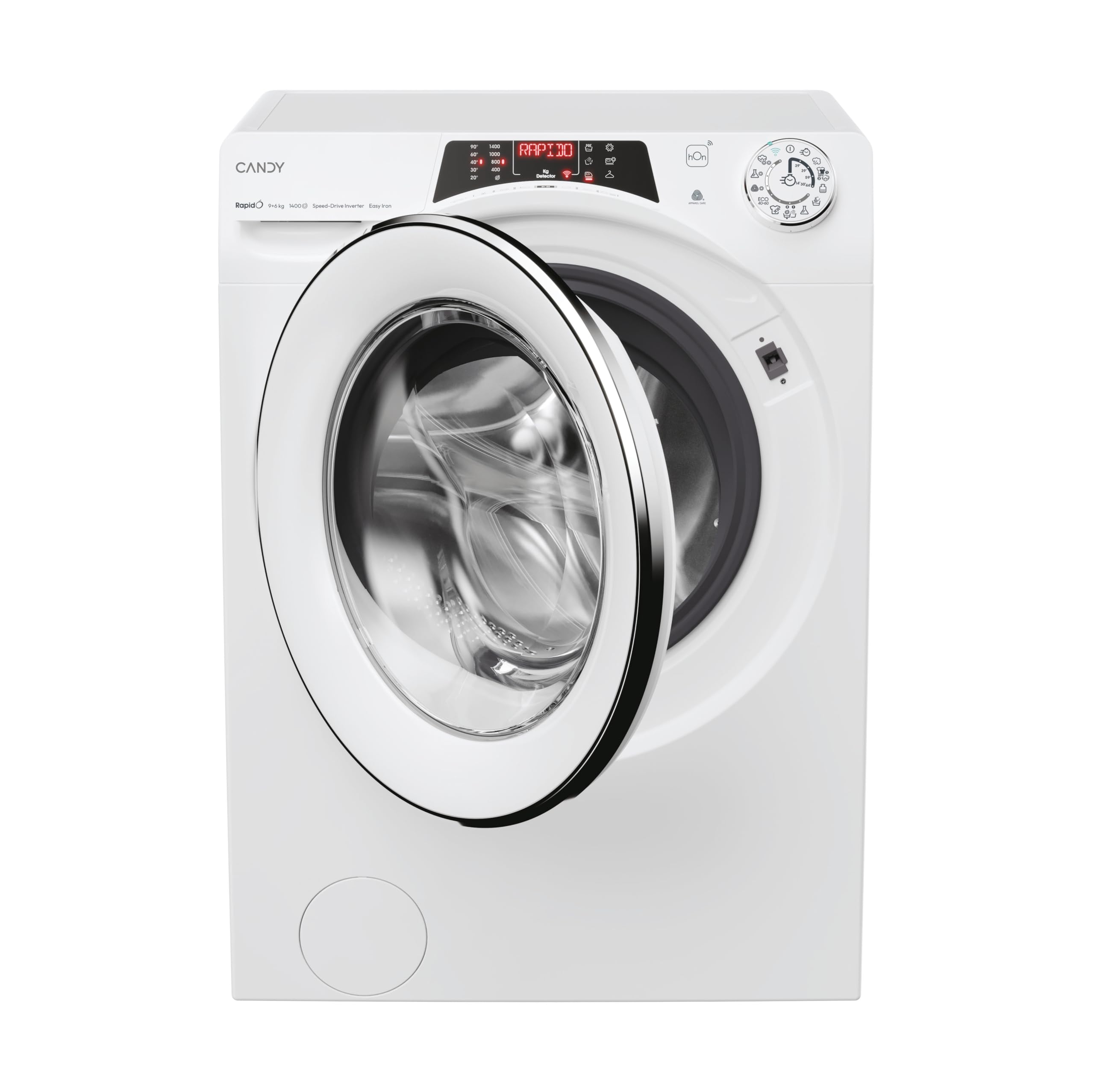 Candy RapidÓ ROW4966DWMCT1-S, Lavadora Secadora, 9KG + 6KG, 1400RPM, Smart Ring, Motor Inverter, 16 Ciclos, 9 Rápidos, Función Vapor, Wifi, Quick&Clean, Inicio Diferido 24H, Detector KG, Blanco