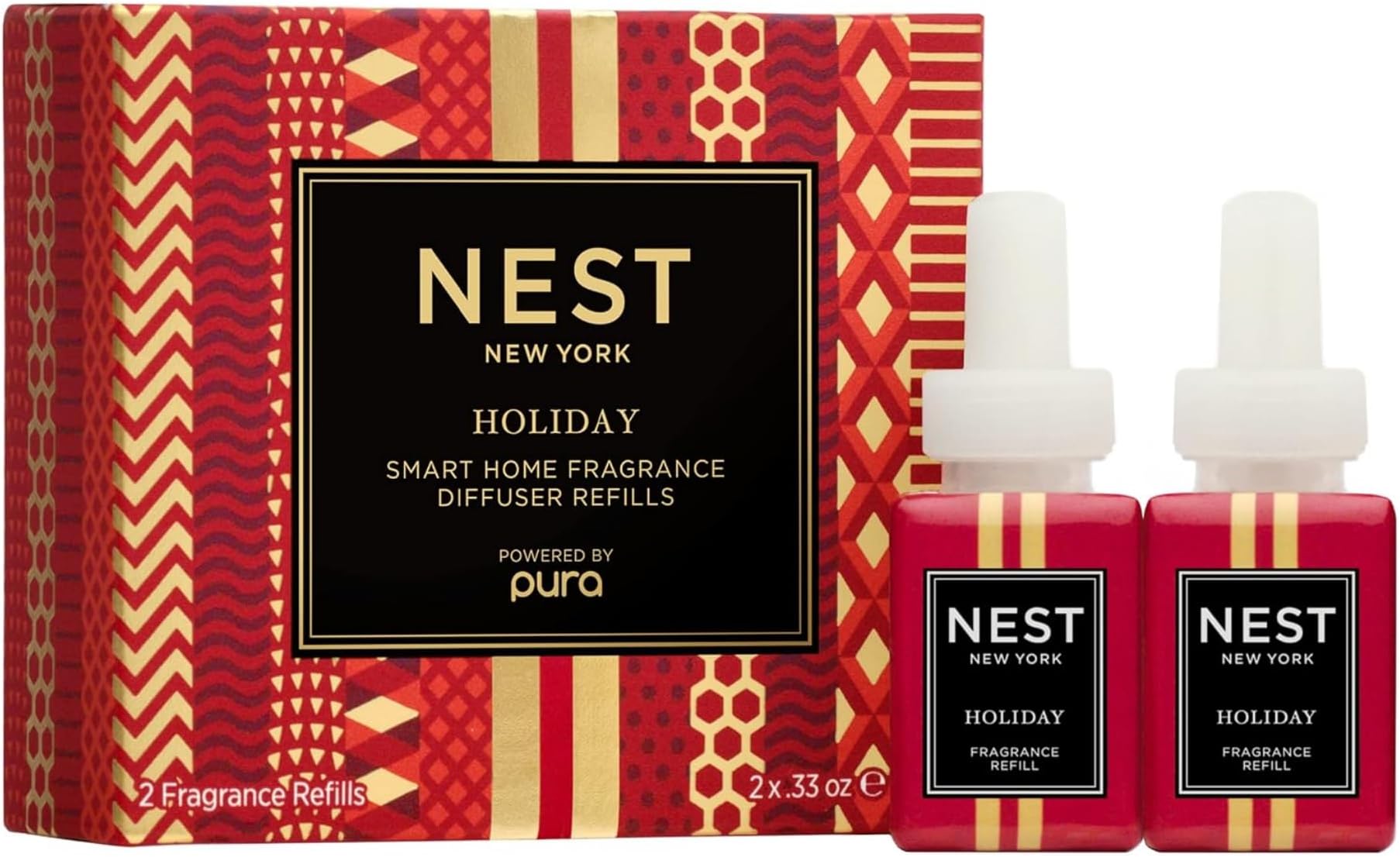 NEST New York Smart Home Fragrance Diffuser Refill Smart Vials, Holiday - Set of 2 - Designed for NEST x Pura 3 and NEST x Pura 4 Diffusers - Cruelty Free, Vegan
