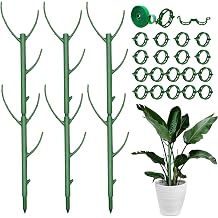 Monstera Plant Support, 6 Pack Upgraded Plant Stakes for Indoor Plants, 0.39 in Thick Stackable House Plant Stakes with Plant Tie & 20 Clips for Pothos, Vine, Climbing Plants