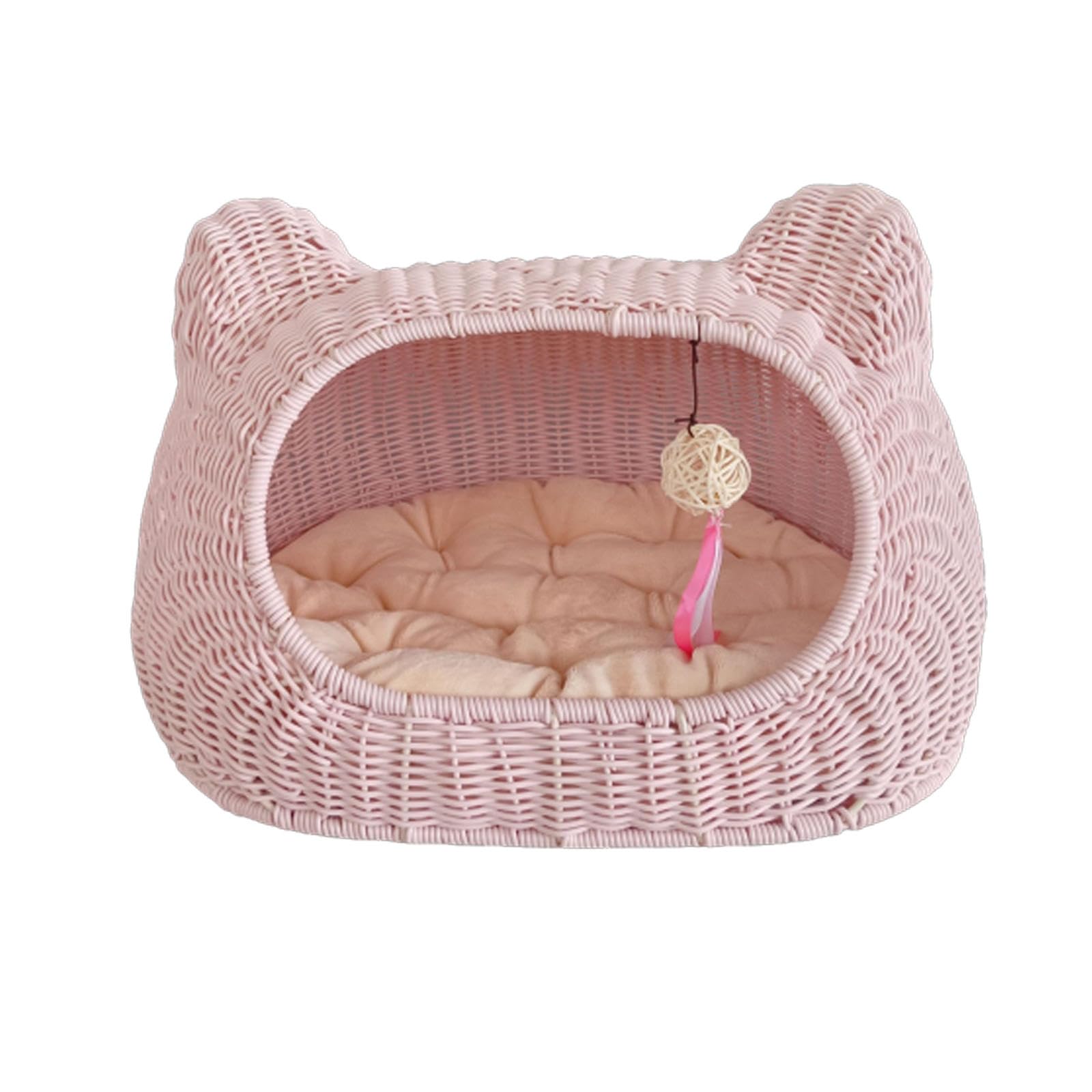 Cama Tejida Hecha a Mano para Mascotas de Verano, Cama de Mimbre para Gatos, Cesta, Cama para Dormir, Casa para Mascotas Lavable, Nido para Gatos de Interior,C-S