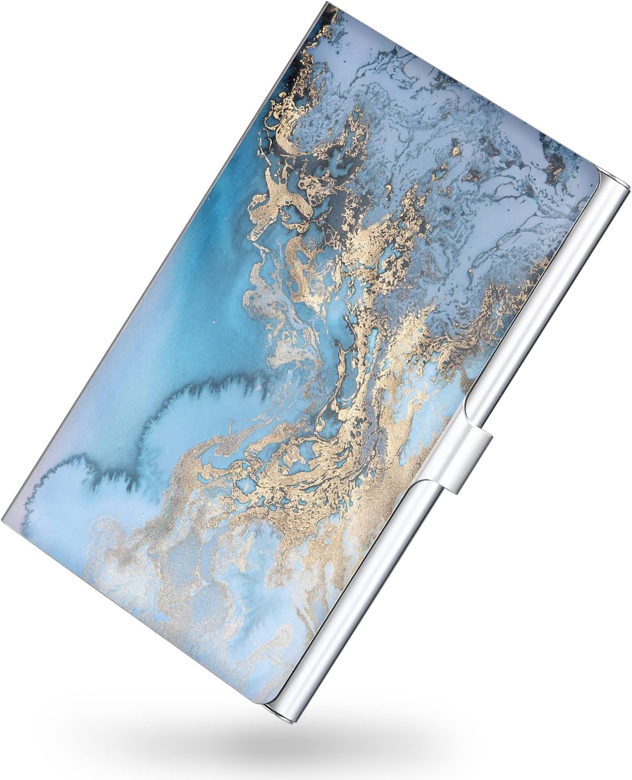 Business Card Holder๏ผColor Printing Men's and Women's Business Card Case๏ผUltra-Thin Metal Business Card Organizer๏ผCarry-on Pocket Wallet Business Card Holder,Wave Marble
