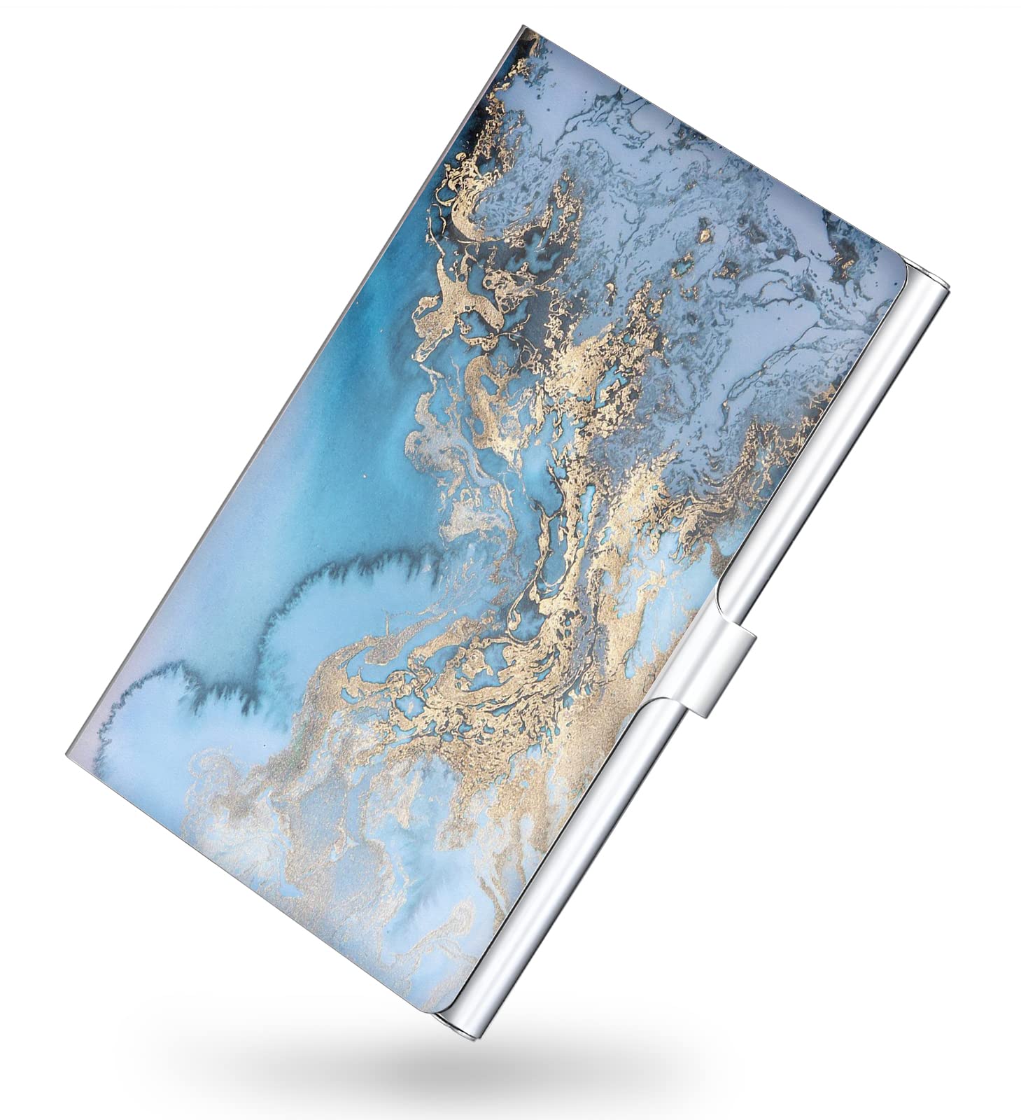 Business Card Holder，Color Printing Men's and Women's Business Card Case，Ultra-Thin Metal Business Card Organizer，Carry-on Pocket Wallet Business Card Holder,Wave Marble