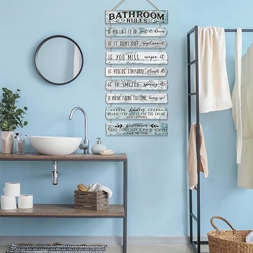 Miniatura 7 de Decoración de pared de baño, letreros divertidos para baño, reglas de baño, imágenes, decoración de pared, decoración rústica de granja, decoración
