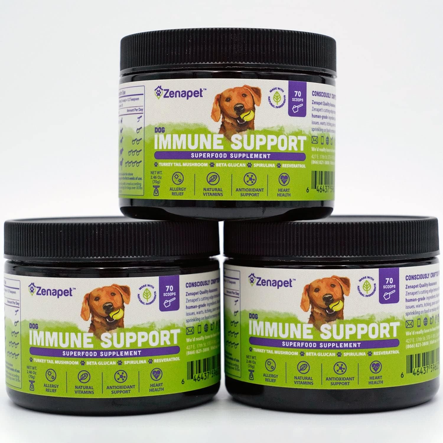 ZENAPET Dog Immune Support Premium Powder Topper, Turkey Tail, Spirulina & Beta-Glucan, Supports a Healthy Immune System & Digestion, Human-Grade, Made in USA