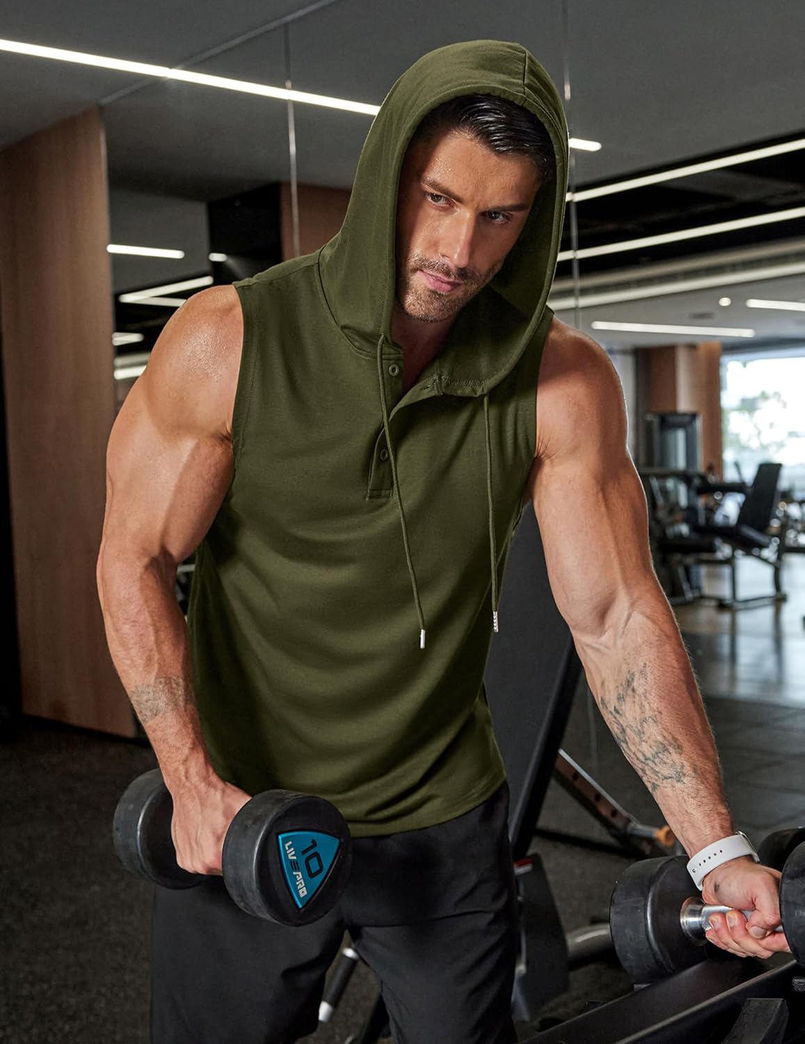 COOFANDY Men's Workout Hooded Tank Tops Sleeveless Gym Hoodies Cotton Muscle Cut Off Shirt Bodybuilding Henley Shirts - Image 5
