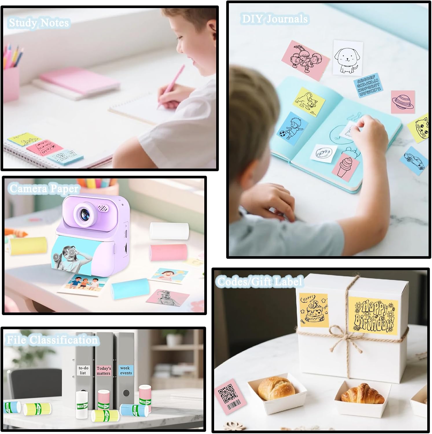 10 Rolls 2-in-1 Mini Printer Paper - 5 Sticky Rolls & 5 Plain Rolls Compatible with M02/T02 Printers(Remove Inner Paper Holder), Thermal Sticker Paper for Photos, Lists, Study Notes & Scrapbooking - Image 6