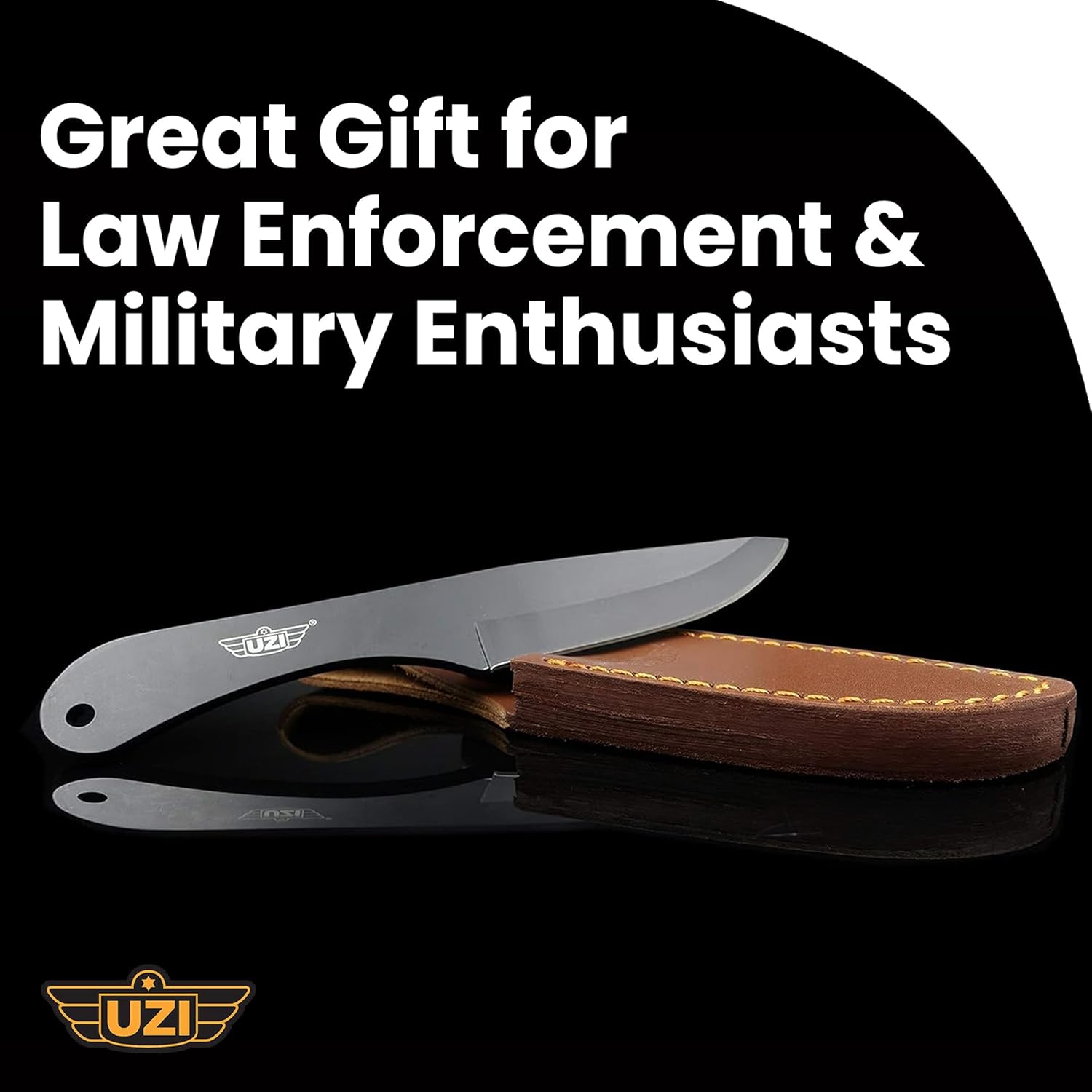 Uzi Three Piece Throwing Knife Set with Leather Pouch, 3 Black Stainless Steel Blades Pack with Belt Loop, Training Knife for Target Practice & Martial Arts Knives for Outdoor Recreation & Collection