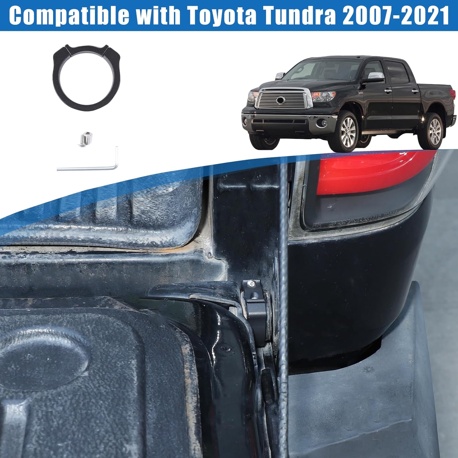 Car Tailgate Anti-Theft Lock Compatible with Toyot@ Tundra 2007-2021，Aluminum Tailgate Security Device Truck Bed Tail Gate Lock Accessories (Black)