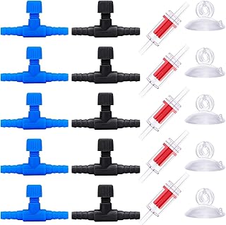 10 Pieces Plastic T Shape Air Pump Adjustable Aquarium Control Valve and 5 Pieces Check Valves 2 Way Fish Tank Hose Connector