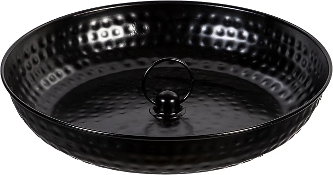Evergreen Garden 14" Rain Chains Basin, Display Dish w/Chain, Rainwater Collection for Roof Gutter Downspout, Decorative Bowl Rain Chain Basin for Garden & Patio Black Textured