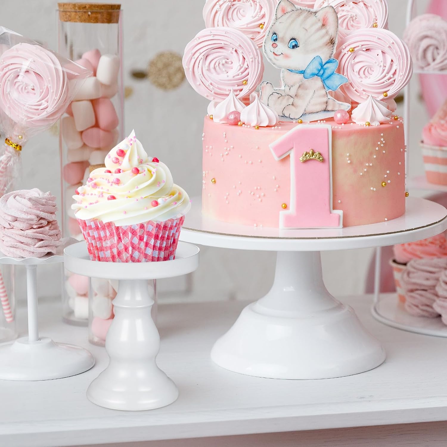 jojofuny Mini Cake Stand, 3.5 Inch Pedestal Dessert Tray | Compact display plate for cupcakes, pastries, candies, candles, wedding tables, birthdays and party buffets