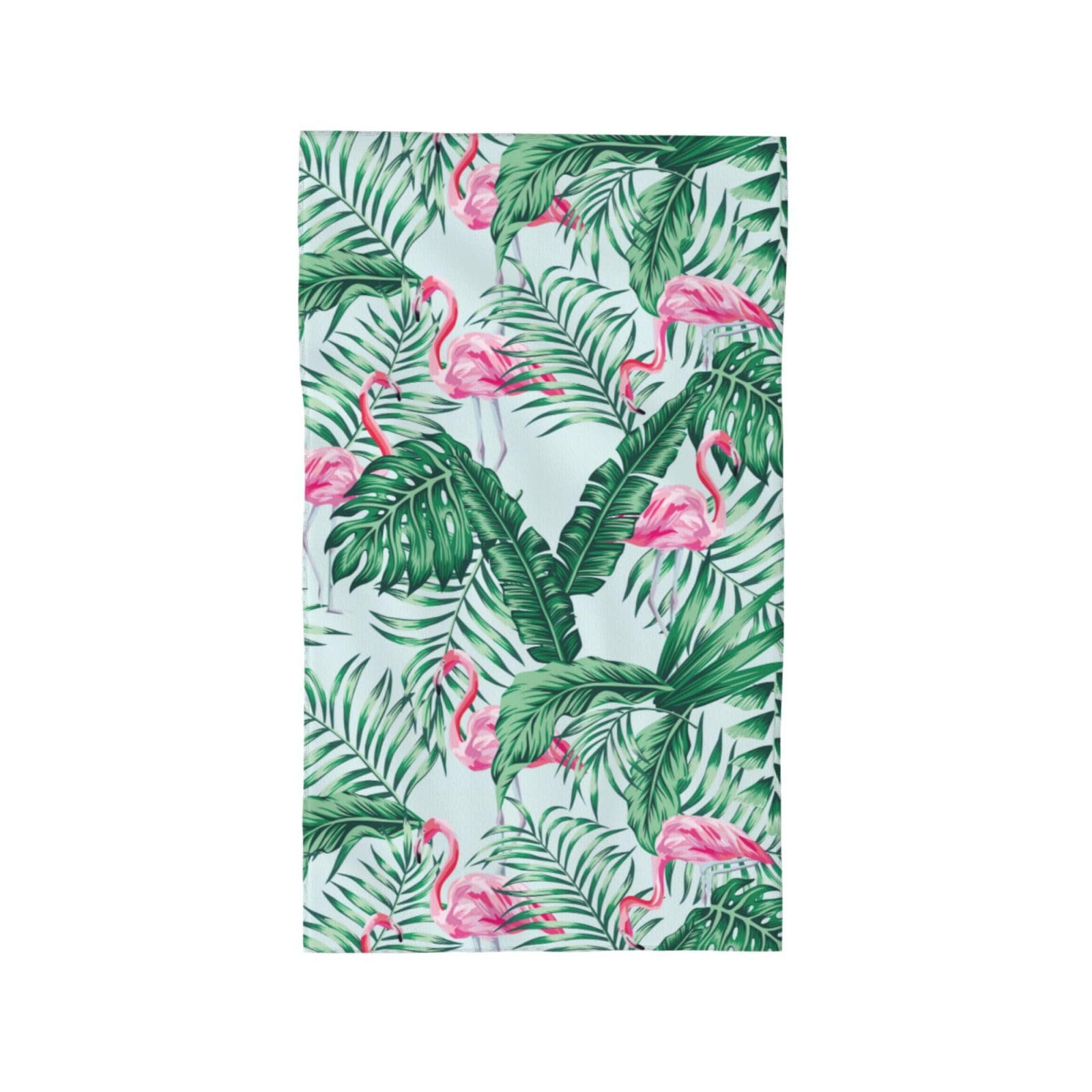 Gearsly Kitchen Hand Towels,Green Tropical Leaves Pink Flamingo Dish Towel,Super Absorbent Tea Towels,Cute Soft Kitchen Bathroom Decorations Guest Towel,Gifts for Women Men
