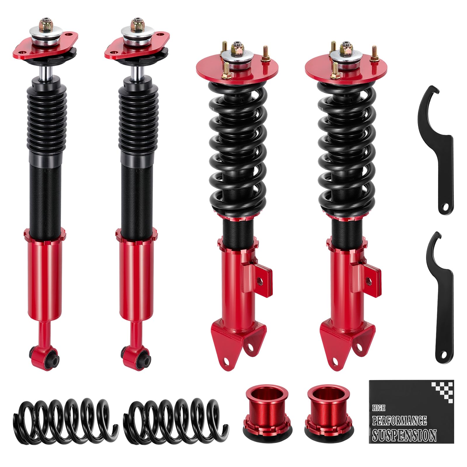 BDFHYK Coilovers Compatible with 2006-2010 Chrysler 300/ Dodge Challenger Charger Shock Absorber Replacement 4 PCS, Adjustable Height Coilovers Suspension Kit Lowering Kit, Red