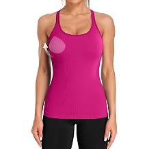 ATTRACO Ribflex Ribbed Workout Tank Tops for Women with Built in Bra Racerback Scoop Neck Athletic Top