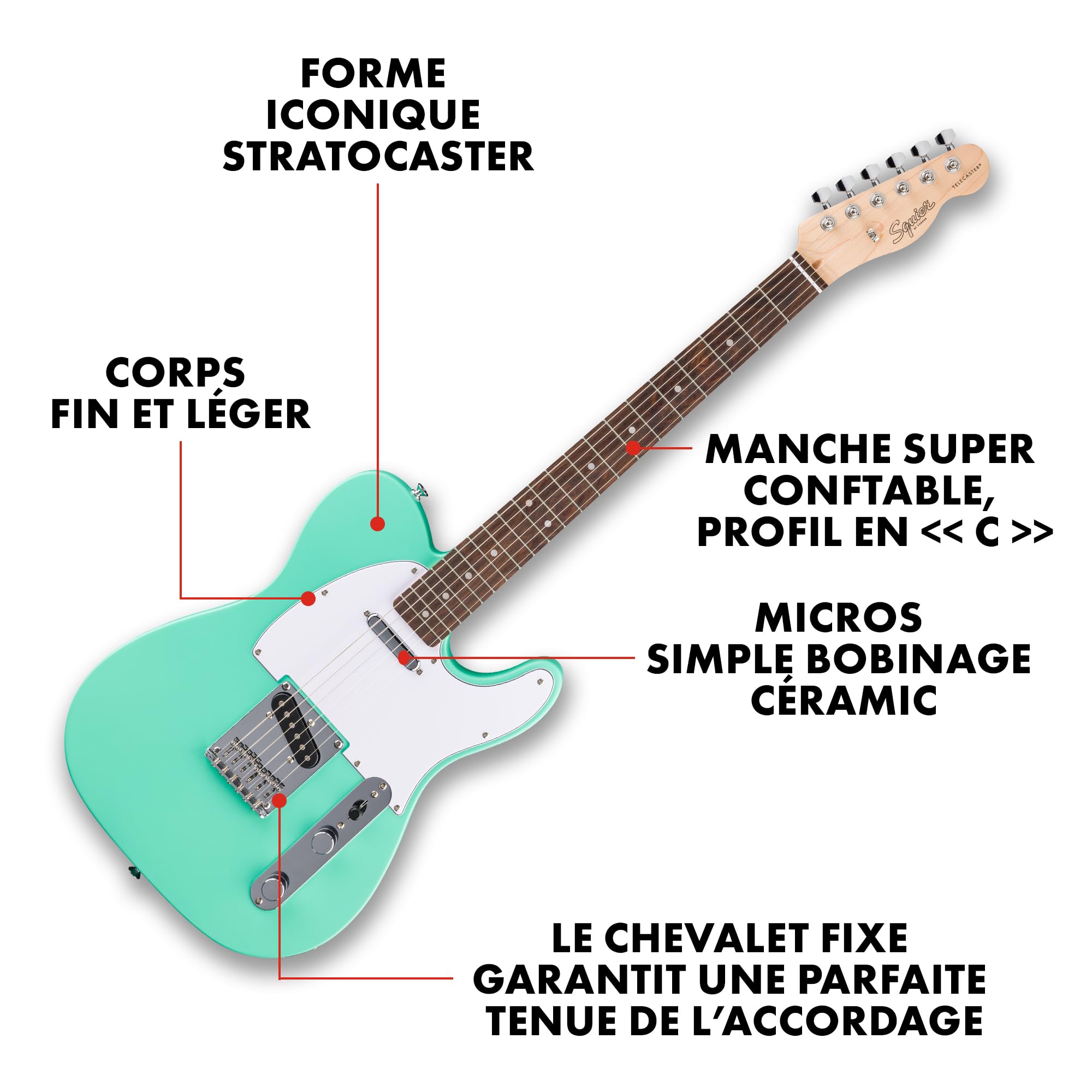 Fender Squier Debut Series Telecaster Guitare Electrique, Guitare pour Débutants, avec 2 ans de Garantie, Couleur Seafoam Green