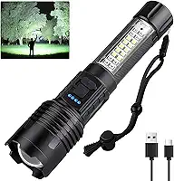 Lanterna Tática Recarregável LED Ultra Potente de Longo Alcance Com Ajuste de Zoom Carregador USB-C | Ideal para Camping, Pesca, Trilha e Atividades ao Ar Livre