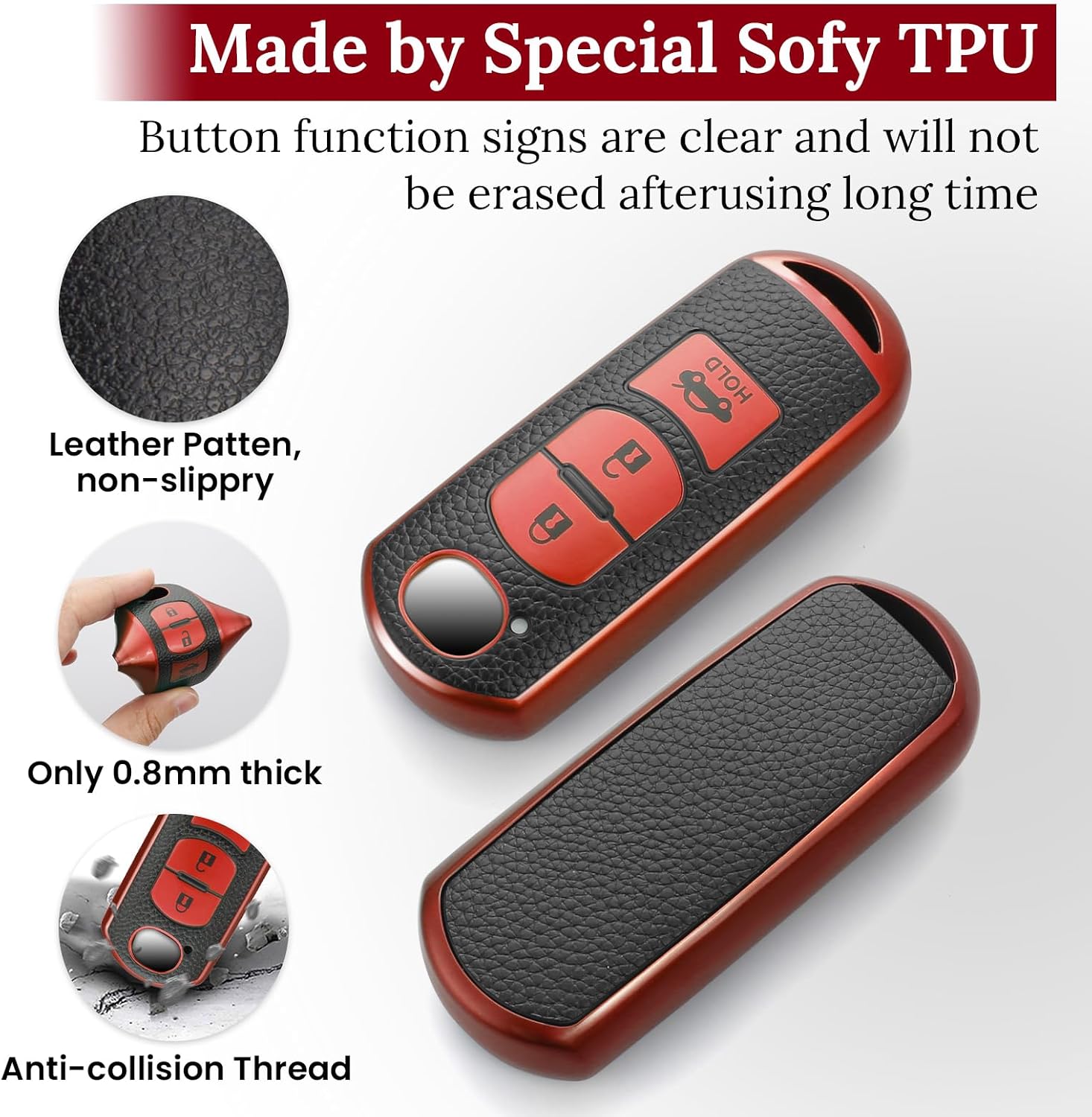 Key Fob Cover for Mazda, Carbon-Fiber-Style Keychain Case, Red image 2