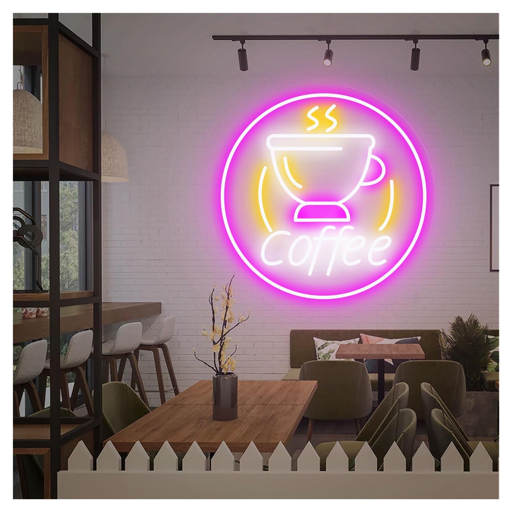 RONGCH Hanging Art Neon Signs Coffee Neon Sign, Suitable for Cafe Shop Home Bar Decor with Brightness Adjustable 40cmx40cm(B)