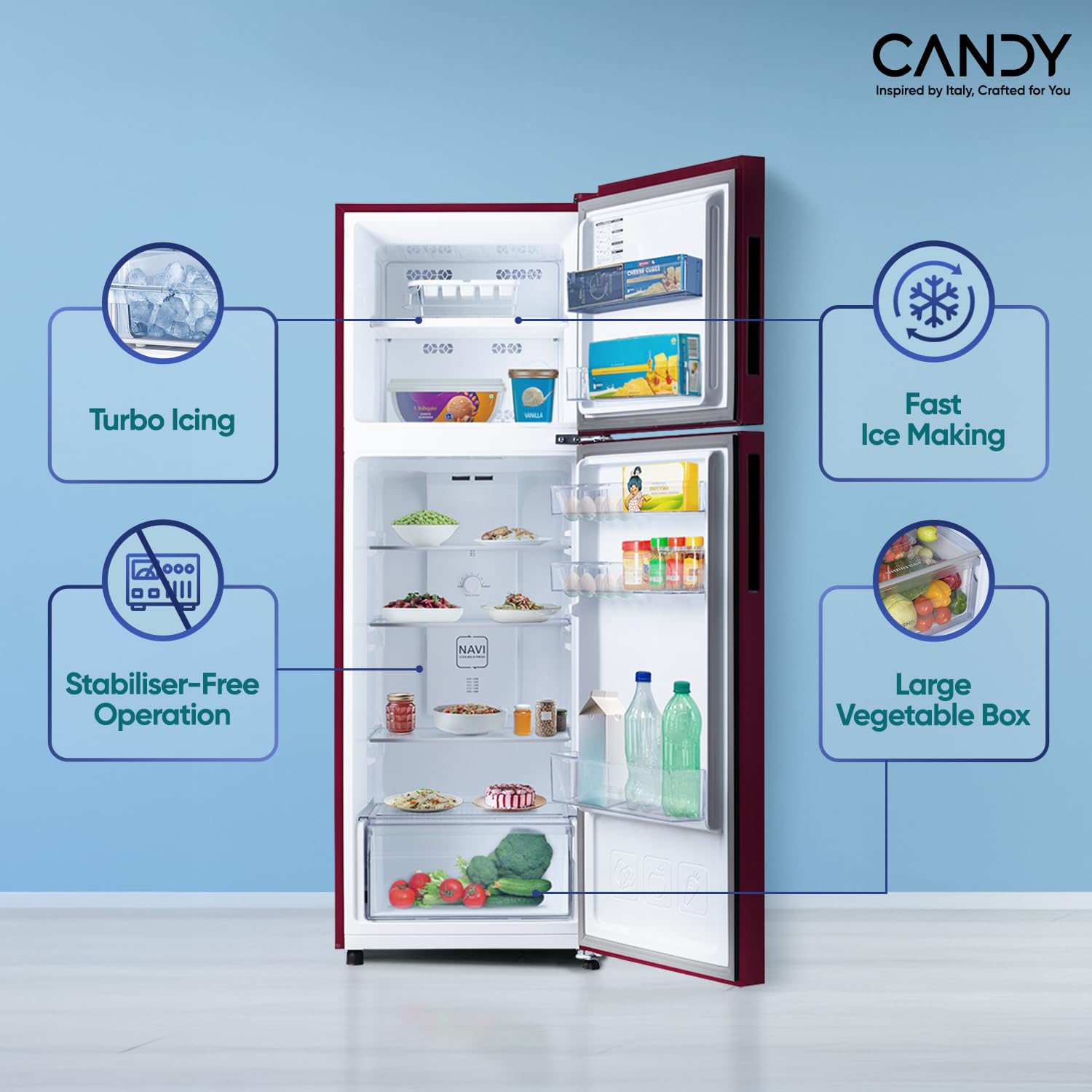 Candy 240 L 2 Star Frost Free Double Door Refrigerator, Flower