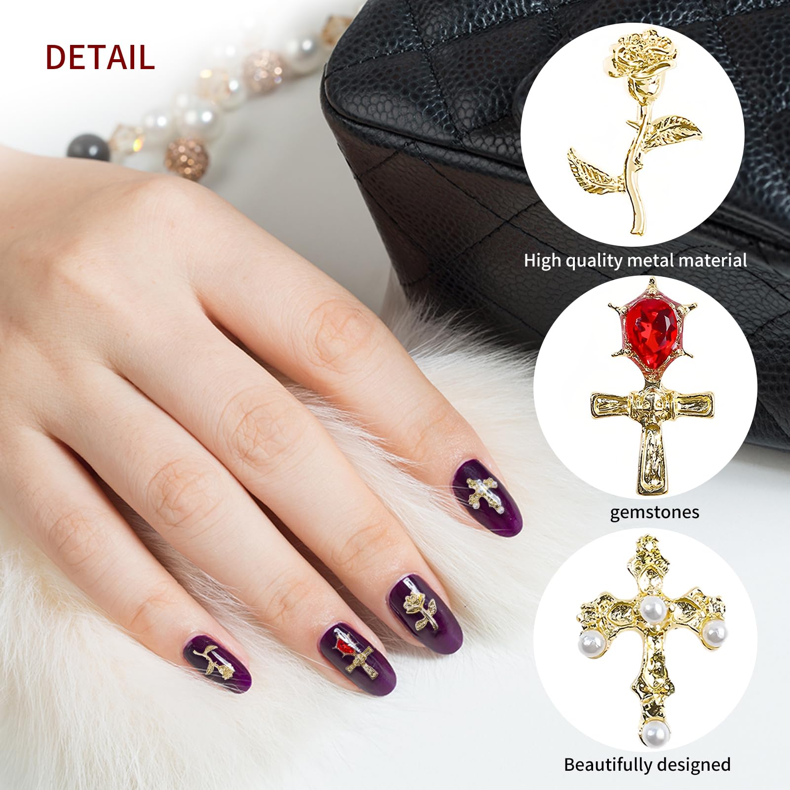 140 Pcs BMYUK Charms Gold 3D Nail Gems Heart Rhinestones Crosses Roses And Women DIY Hand Beauty Creative Nail Designs 14 Styles - Image 4