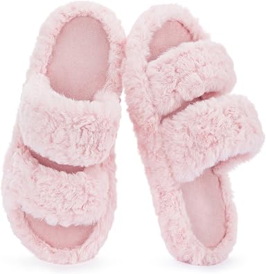 RockDove Womens Pluffie Open Toe Slippers | Arch Support & Memory Foam, Cozy Faux Fur, Gift-Ready Design, Indoor & Outdoor Comfort