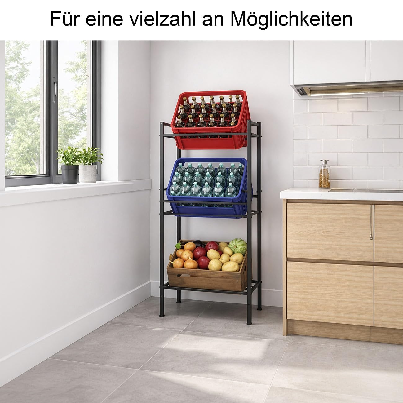 AGT Getränkeregal: Getränkekistenregal für 3 Kisten, aus Metall, belastbar bis 300 kg (Abstellraum Regal, Metall Regal)