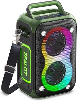 ZEALOT Portable Bluetooth Speaker, 80W Max Loud Speaker with Bluetooth 5.4, 20H Playtime,TWS Multi-Connect, RGB Light, IP45 Waterproof & Dustproof for Outdoor Camping Beach Party Home Olive Green