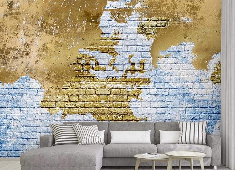 Papier peint intissé panoramique pour salon grand poster mural de briques or 250x175
