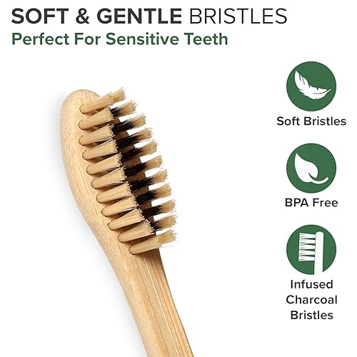 Miniatura 2 de Cepillos de dientes de bambú con cerdas suaves para dientes sensibles, 10 unidades, numerados para un fácil reconocimiento, ecológico, cepillo de