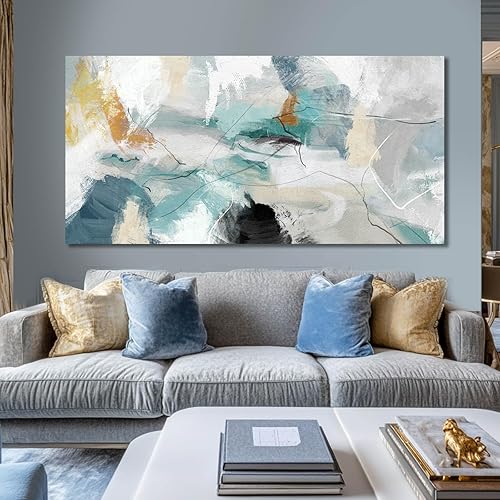 Miniatura 2 de SOUGUAN Arte abstracto para pared, lienzo verde azulado, decoración de sala de estar, arte de pared grande, decoración de oficina, acuarela