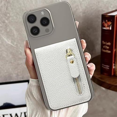 Miniatura 5 de Harryshell Billetera adhesiva para teléfono con ranuras para tarjetas soporta hasta 6 tarjetas Soporte de soporte Bolsillo con cremallera para