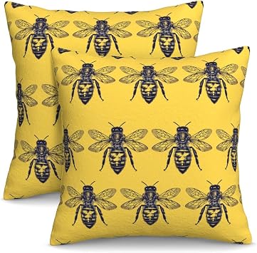 KiuLoam Vintage Bee on Yellow Throw Pillow Covers 18 x 18 Inch Set of 2 Outdoor Decorative Pillow Cases Farmhouse Cushion Cases for Couch Bed Home Decor