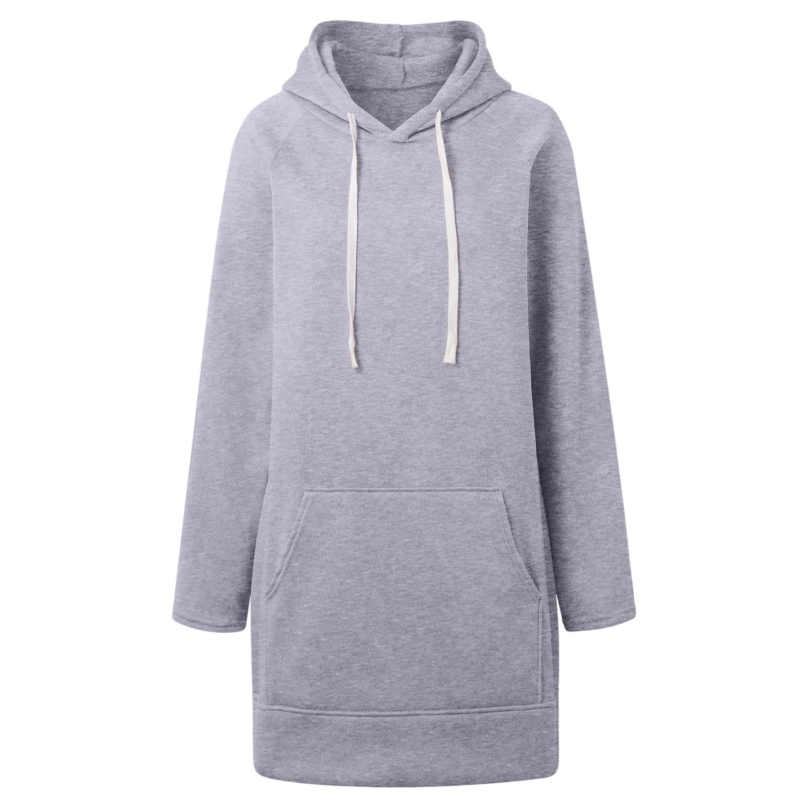 Generisch Comodo abito da donna con stampa natalizia, maniche lunghe, con cappuccio, abito midi con tasche
