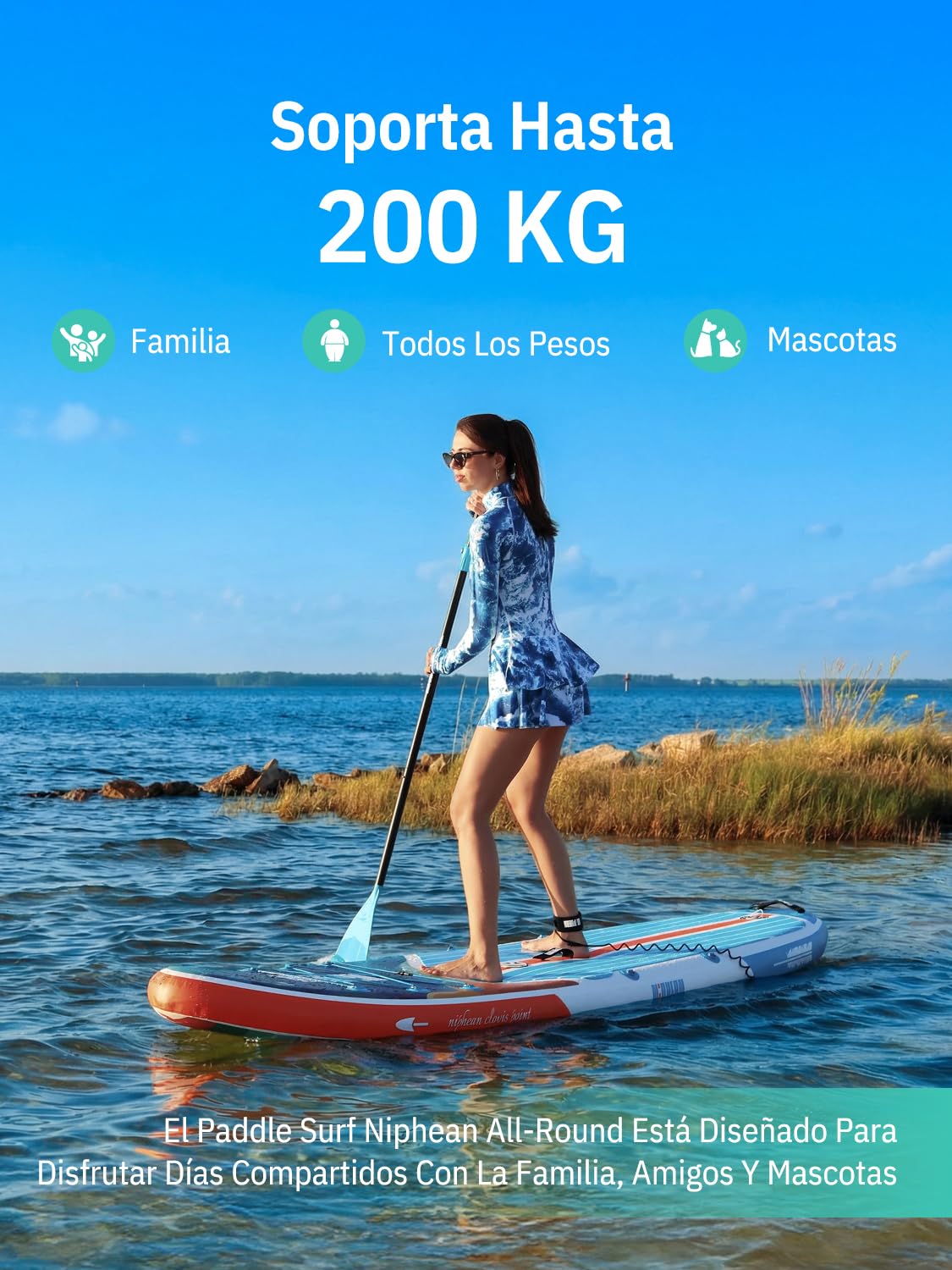 Niphean Tabla Paddle Surf Hinchable con Accesorios 320cm Sup | Capacidad de 200kg, Tabla Paddle Surf Rígida, Antideslizante, Kit Reparación, Adultos, Jóvenes, Principiantes, Yoga