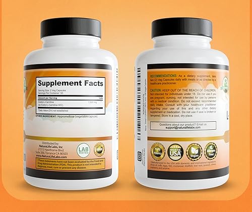 Miniatura 7 de Acetil L-carnitina (ALCAR) 1500 mg por porción – 100 cápsulas – Sin OMG, sin gluten, vegano