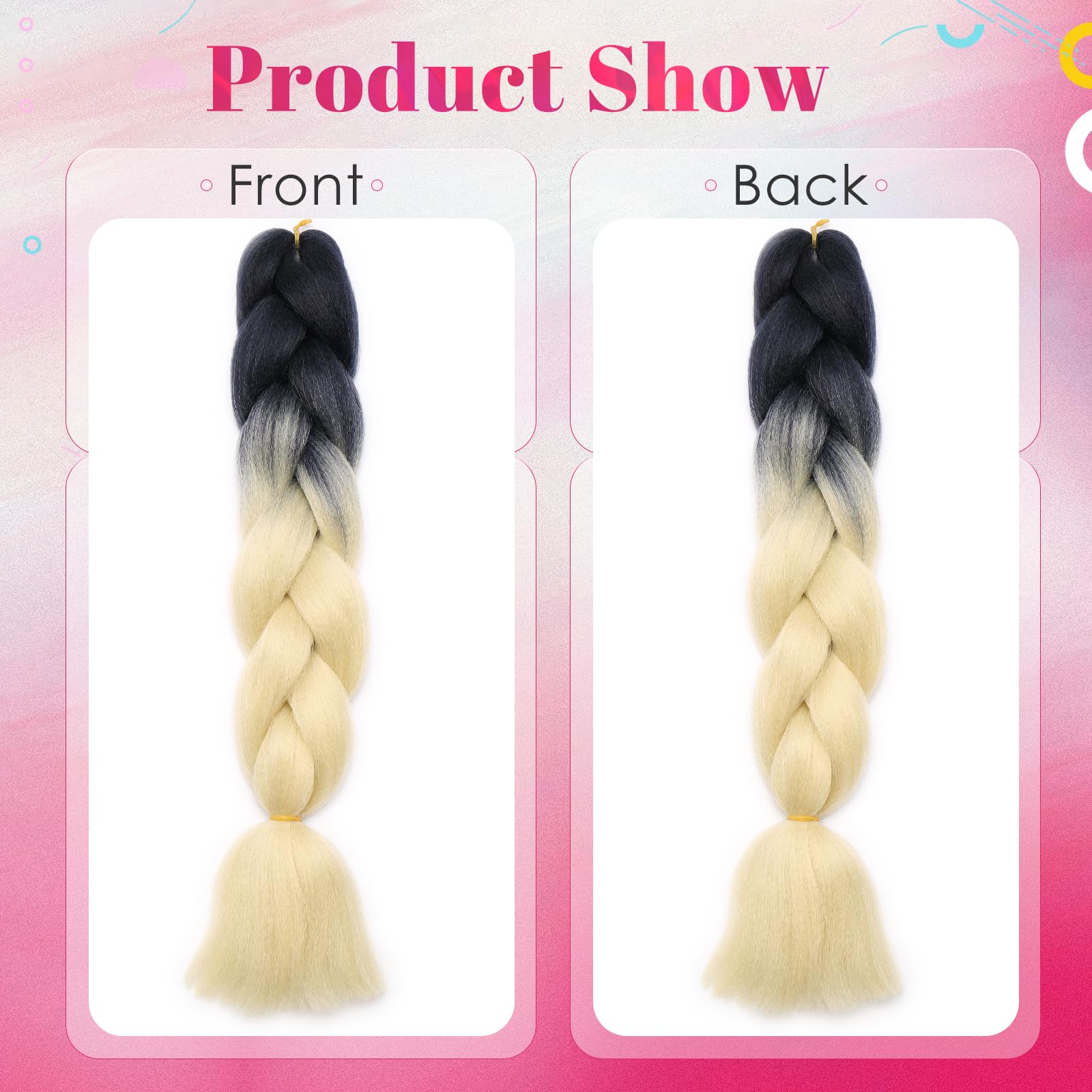 Benehair Braid Extensions 24 Inches Ombre Jumbo Braiding Hair Colorful Synthetic Hair Extensions for Braiding Hair Extensions for Women(Black/Light Blonde - Image 3