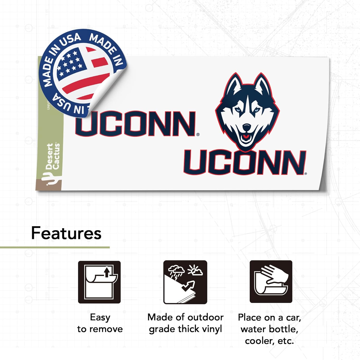 Desert Cactus University of Connecticut Car Accessories UConn License Plate Frame and Sticker for Front or Rear of Car (Sticker Frame Combo - Alumni)
