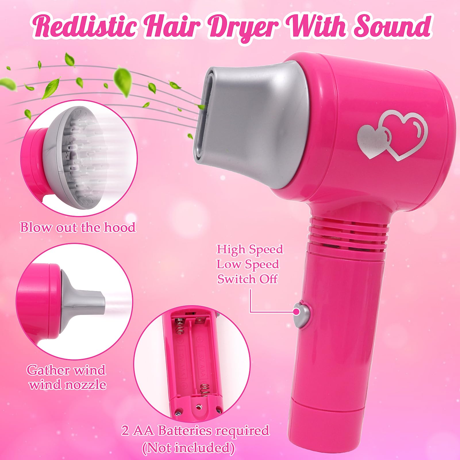 Hair Salon Toys for Girls Beauty Salon Set with Pretend Play Hair Salon Stylist Toy Kit with Barber Apron, Hair Dryer, Mirror, Scissors and Styling Accessories