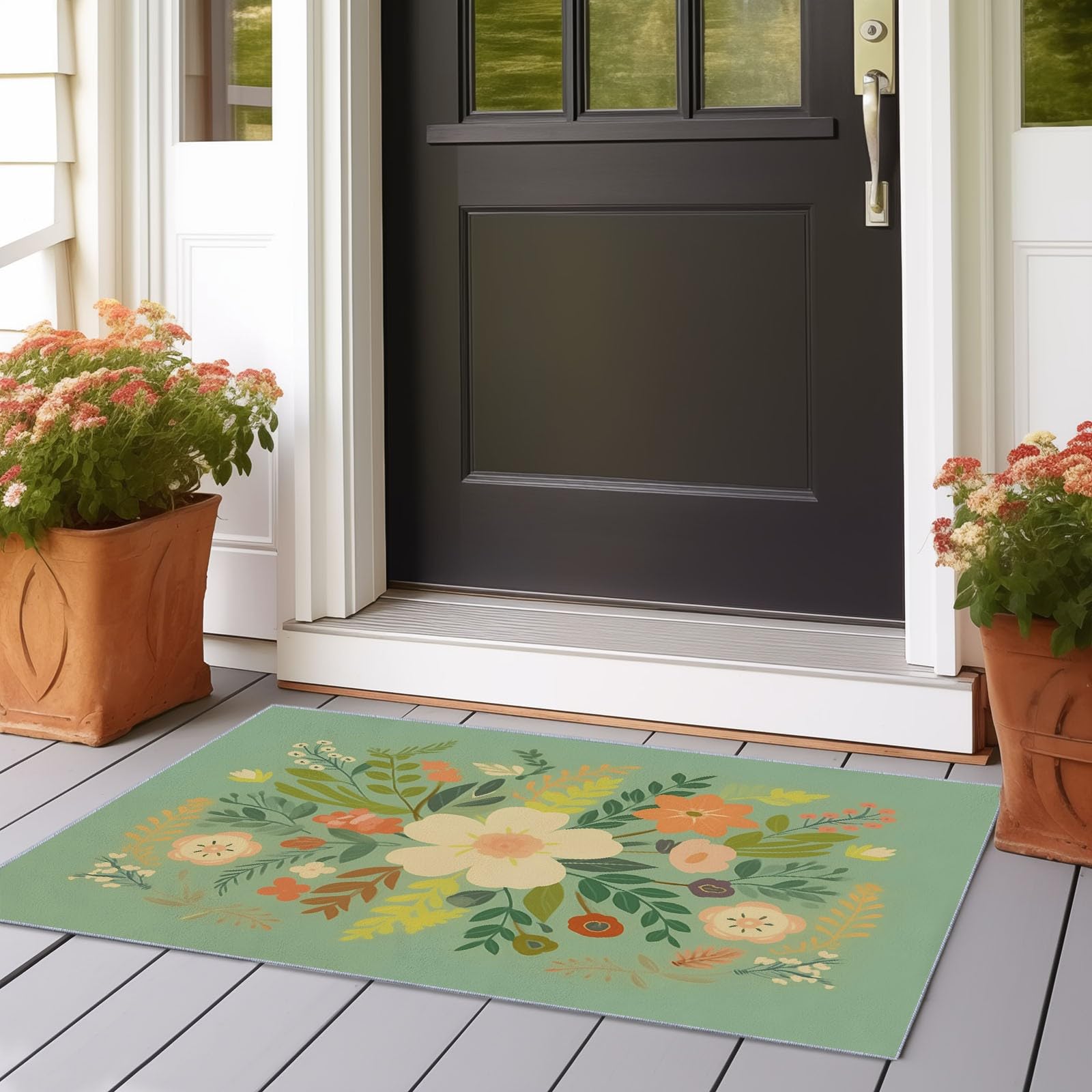 Alfombra para Sala de Estar 80 x 150 cm – Retro Natural a Base de Plantas Alfombra para Dormitorio Lavable a Máquina, Suave y Antideslizante Esponjosa para Habitación Infantil Verde