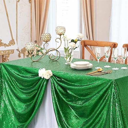 Miniatura 4 de B-COOL Mantel de lentejuelas verdes rectangular de Navidad de 90 x 132 pulgadas, manteles de lentejuelas brillantes para bodas, fiestas, pasteles,