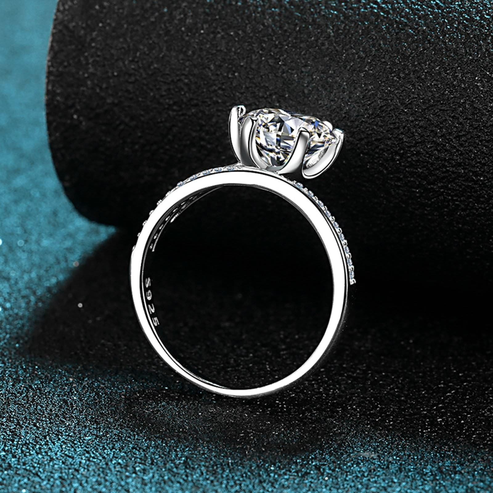 Anelli da donna in argento 925, anello di metallo grande, 6 punte, bianco 3 carati, moissanite regalo di Natale