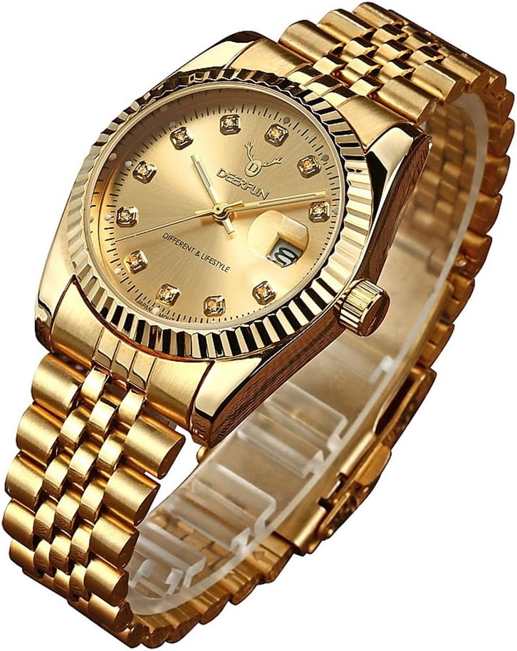 Mens Fashion Luxury Stainless Steel Calendar Rhinestone Waterproof Sports Women Unisex Quartz Watch