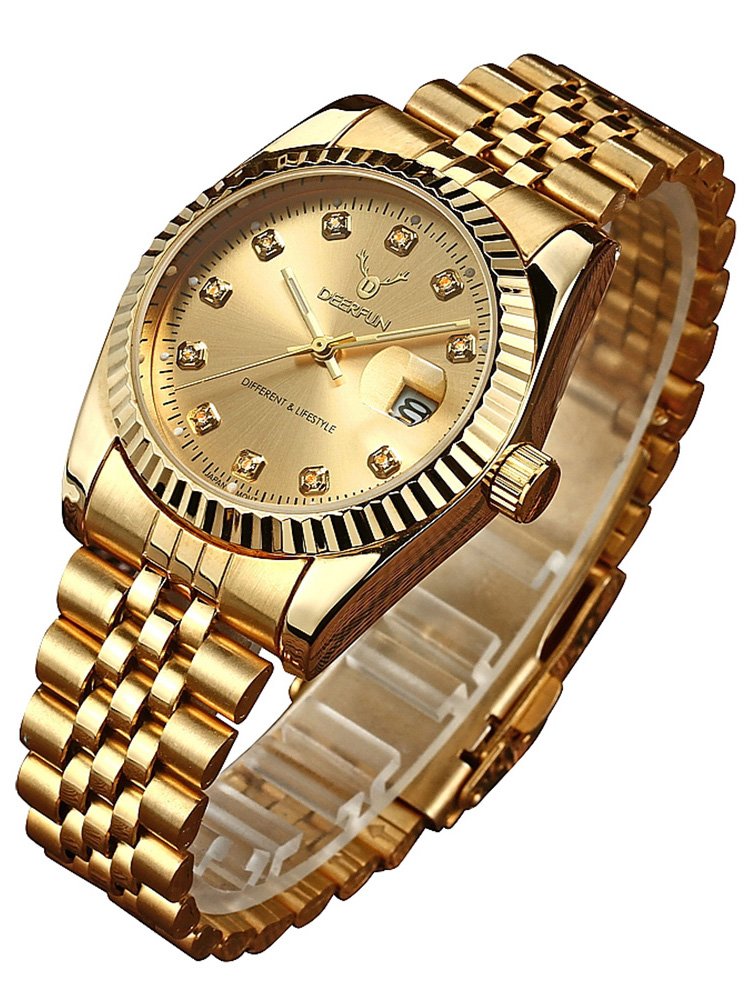 Mens Fashion Luxury Stainless Steel Calendar Rhinestone Waterproof Sports Women Unisex Quartz Watch