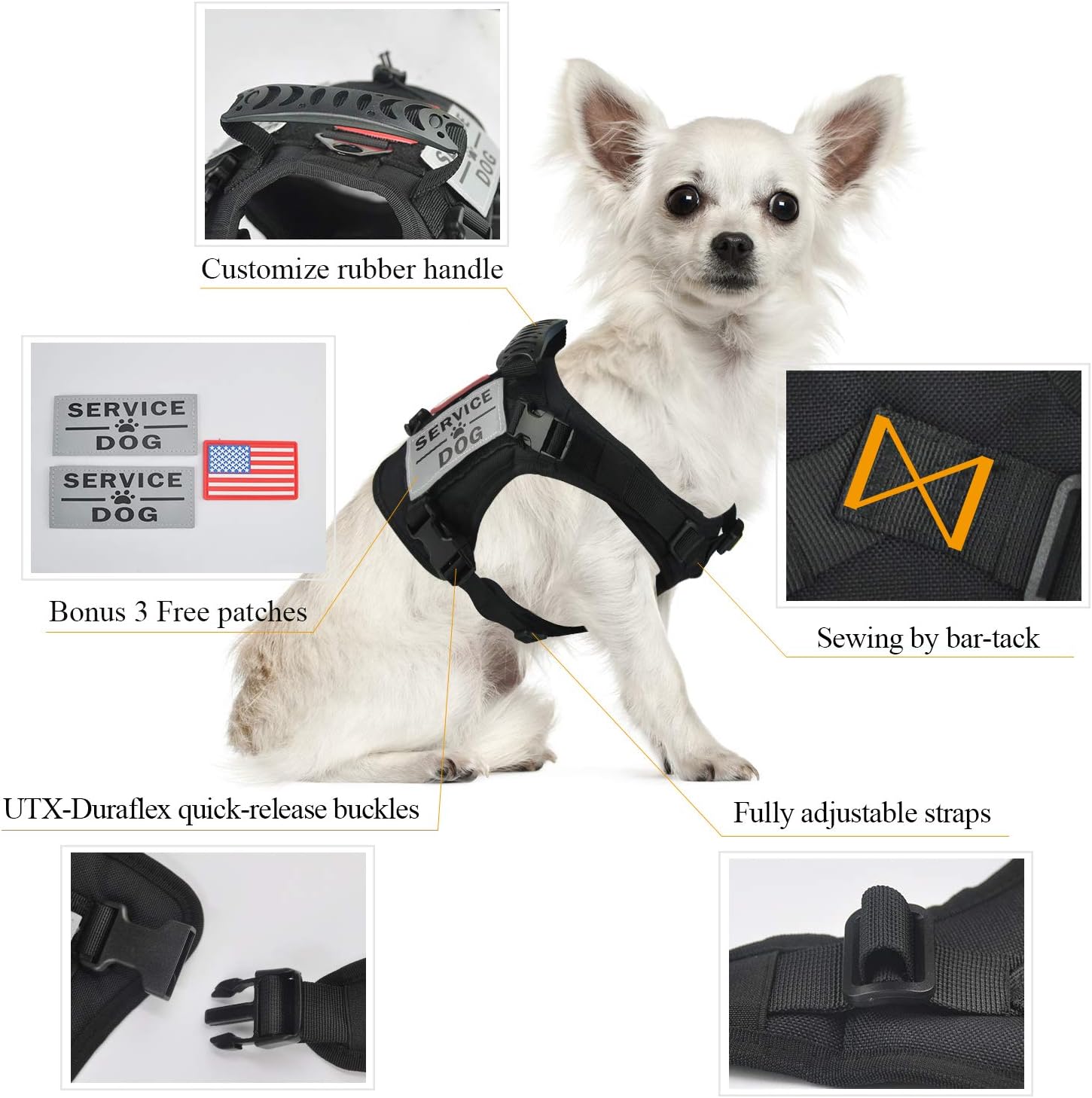 Tactical Service Dog Harness Vest,K9 Adjustable Work Water-Resistant Military Comfortable Molle Handle with Extenrder Strap (S, Black)