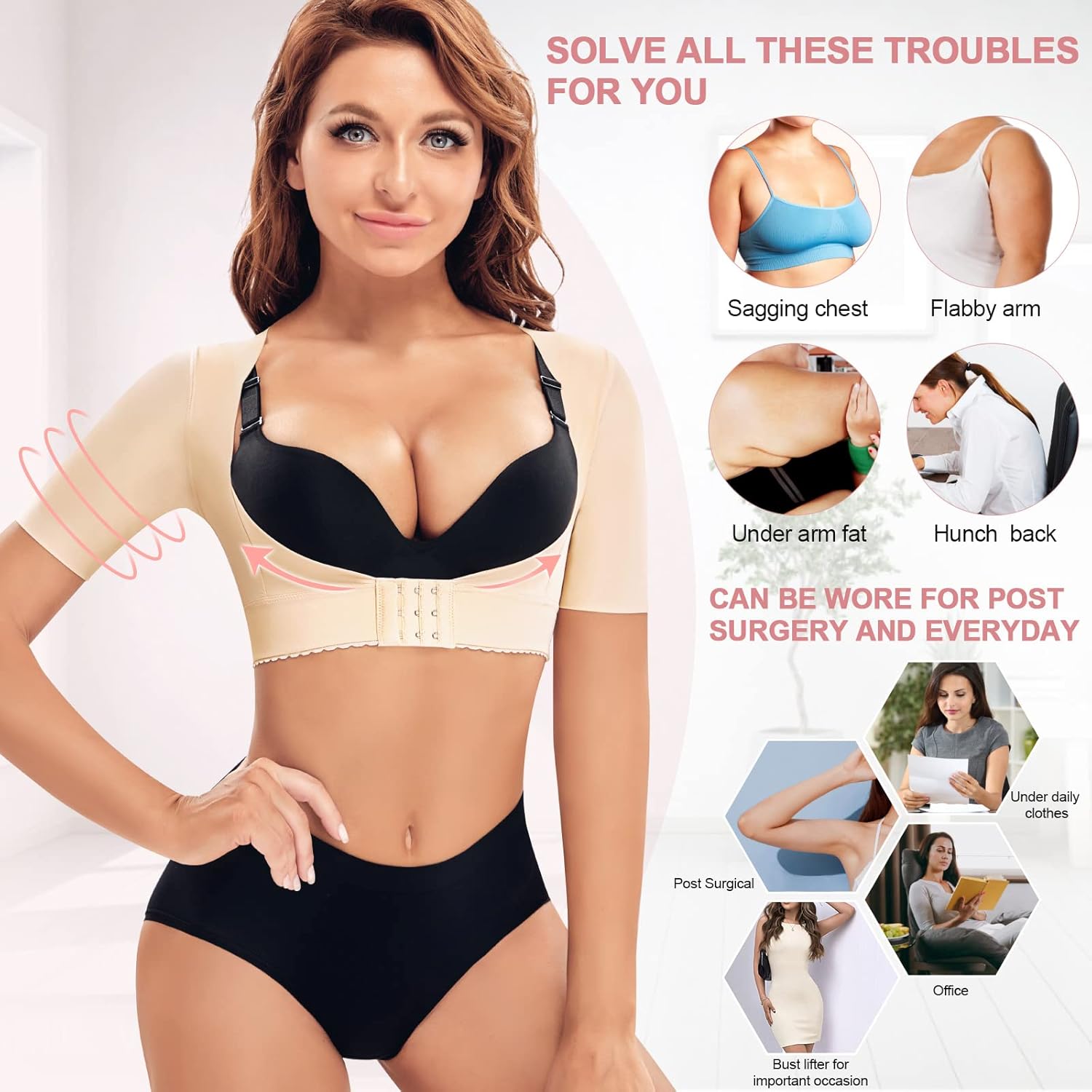 Miniatura 6 de AOSBOEI Shaper superior del brazo para mujer, mangas de compresión después de la cirugía, corrector de postura más delgado, faja moldeadora