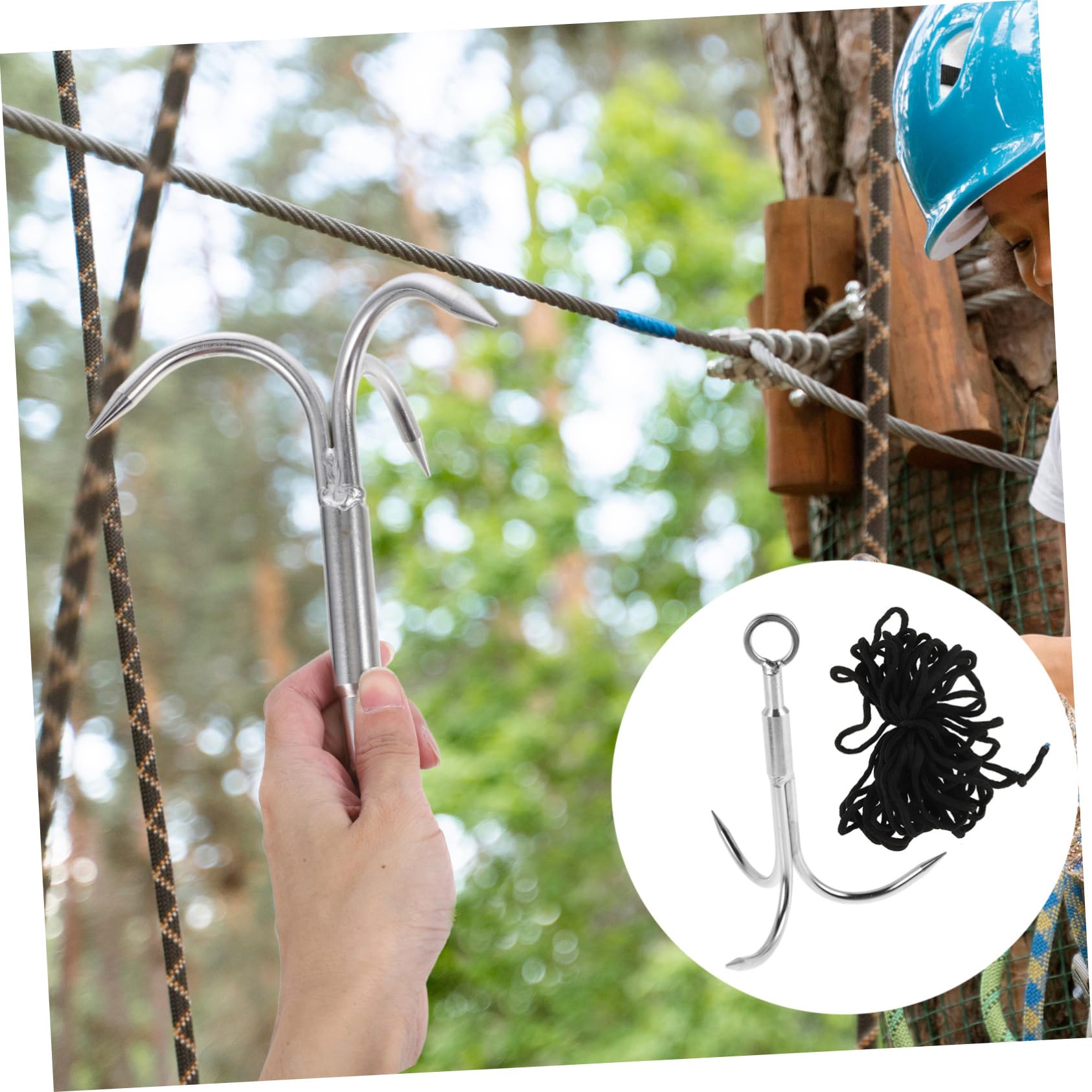 BESPORTBLE Gancho de Escalada de Acero Inoxidable de Tres Garras con Cuerda para Pesca y Actividades al Aire Libre
