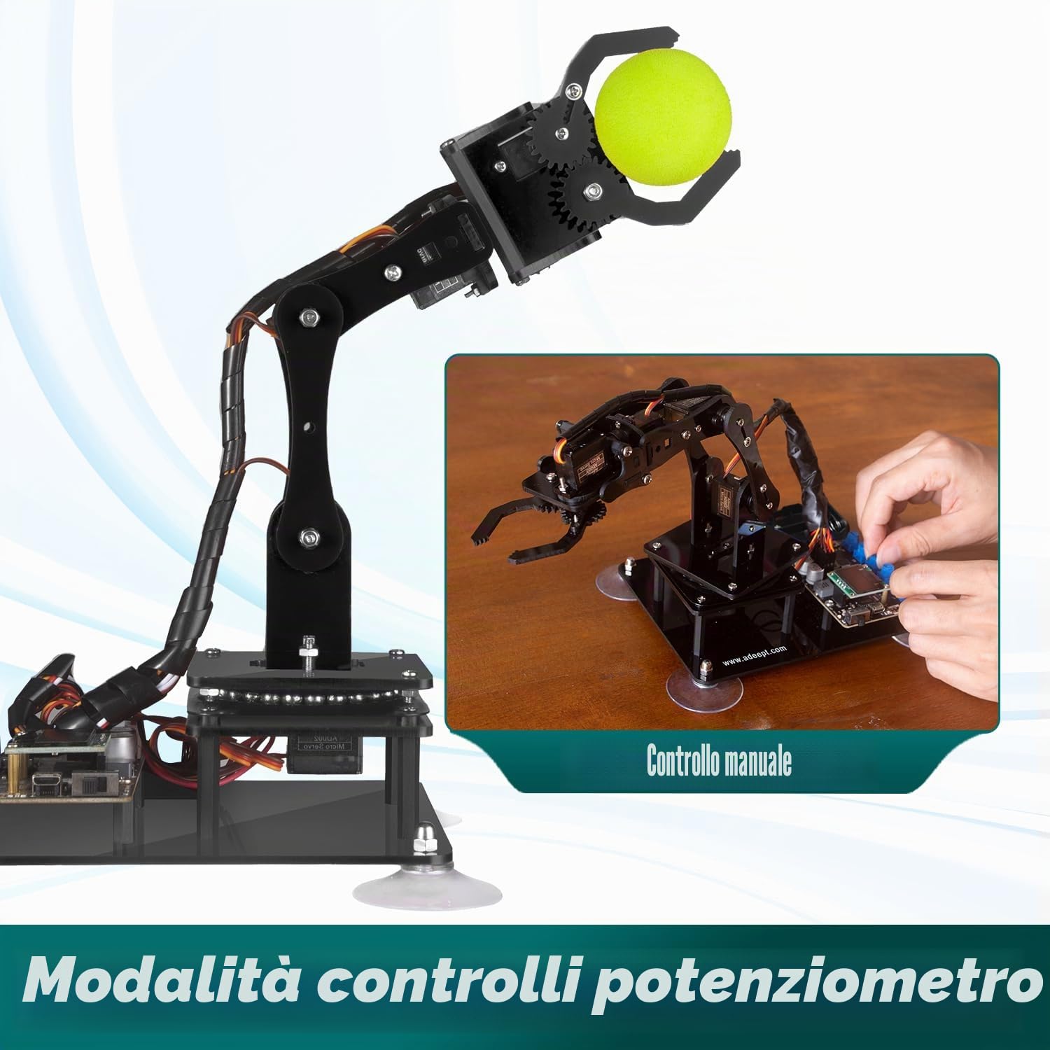 Adeept 5-DOF Robot Giocattoli 5Axis Braccio Robotico Compatibile con Arduino IDE Programmabile DIY Codifica Stem Kit con Display OLED Codice e PDF Robot per Adulti Bambini Regali - Blu