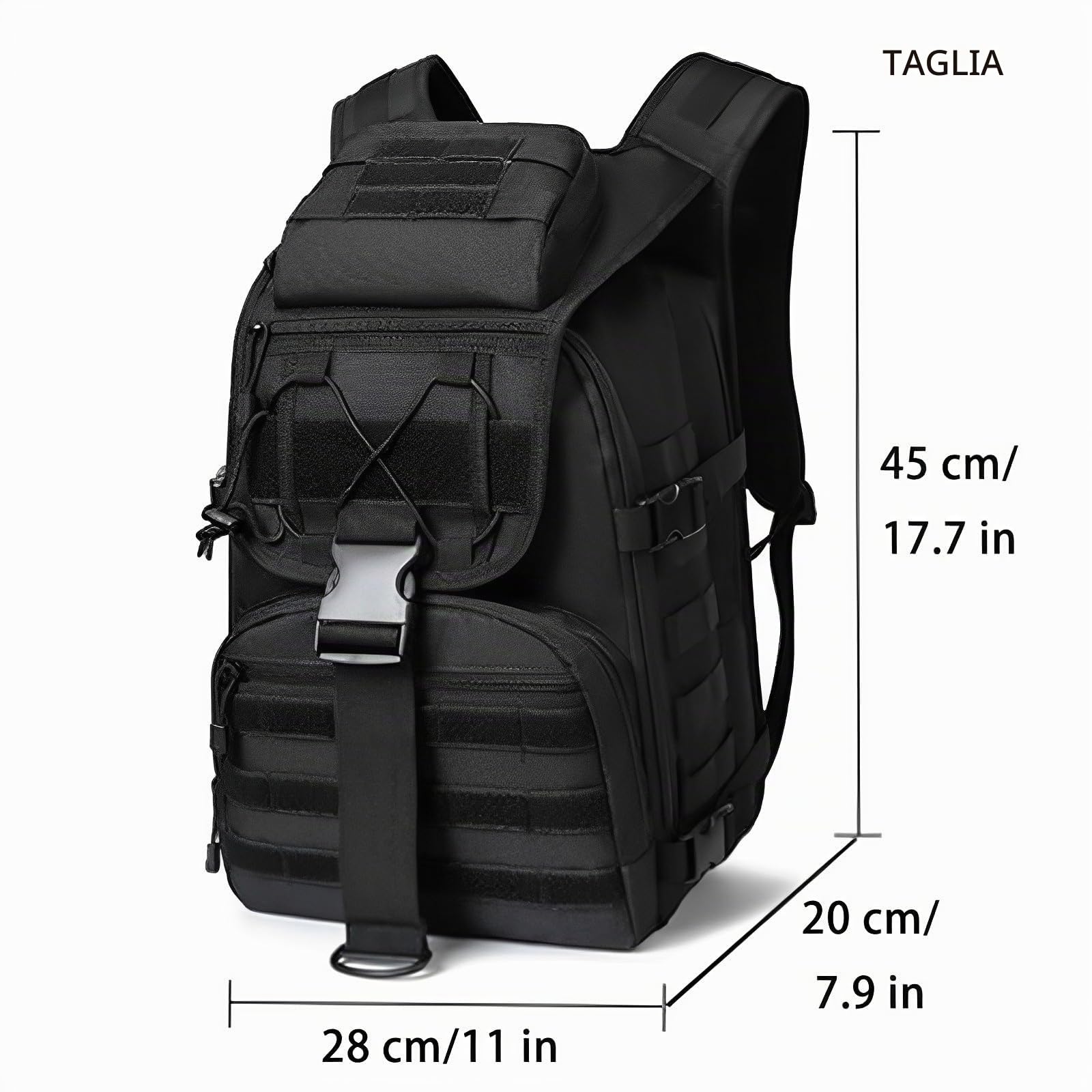 Zaino Militare 35 Litri Zaino Tattico da Viaggio Impermeabile Zaino Trekking Multitasche da Uomo per Campeggio, Escursionismo, Pesca, Ciclismo (Nero)