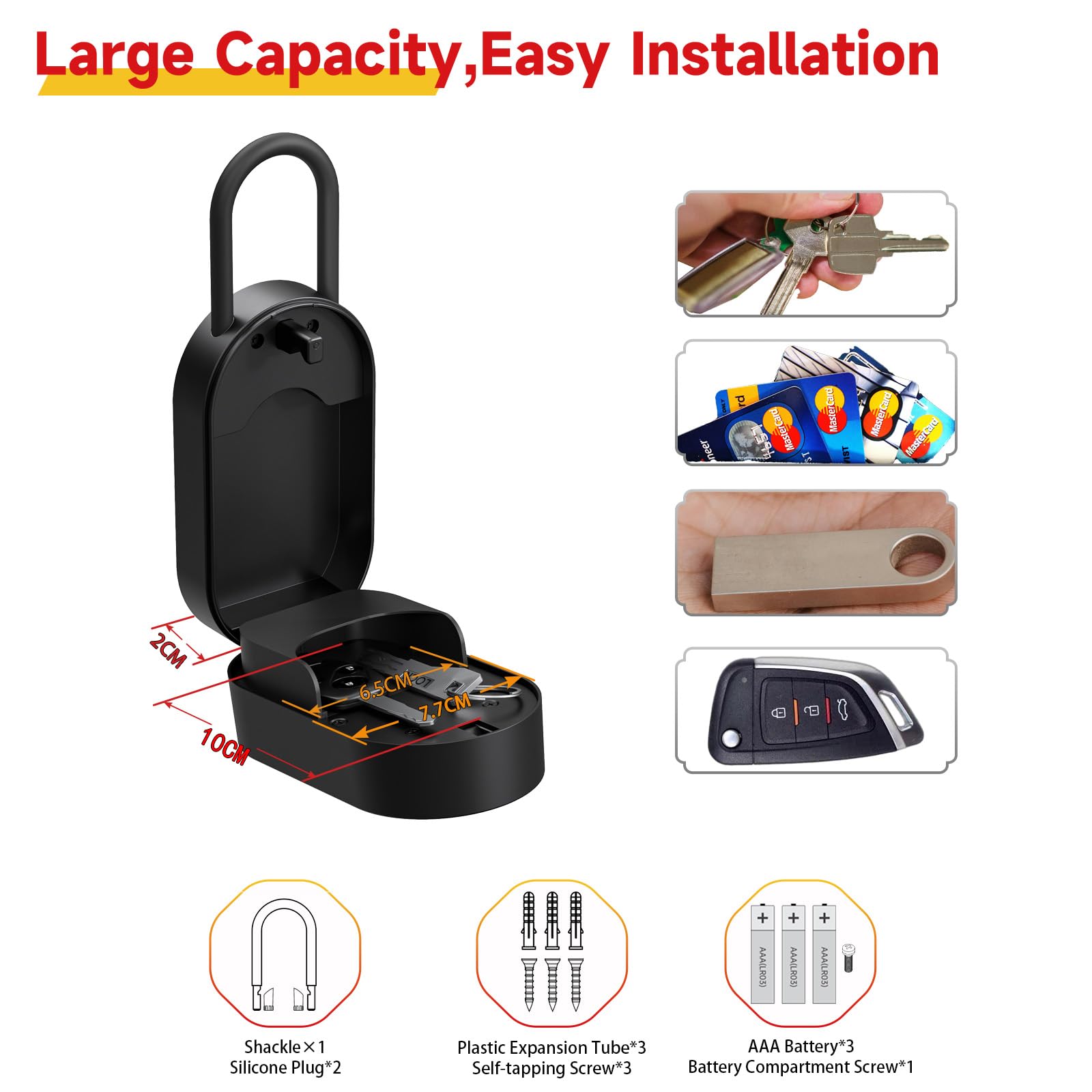 SEPOX Smart Key Lockbox, cassetta di sicurezza portatile e da parete per esterni, con Bluetooth e controllo tramite app, in alluminio, resistente alle intemperie, tastiera anti-peep, gancio rimovibile