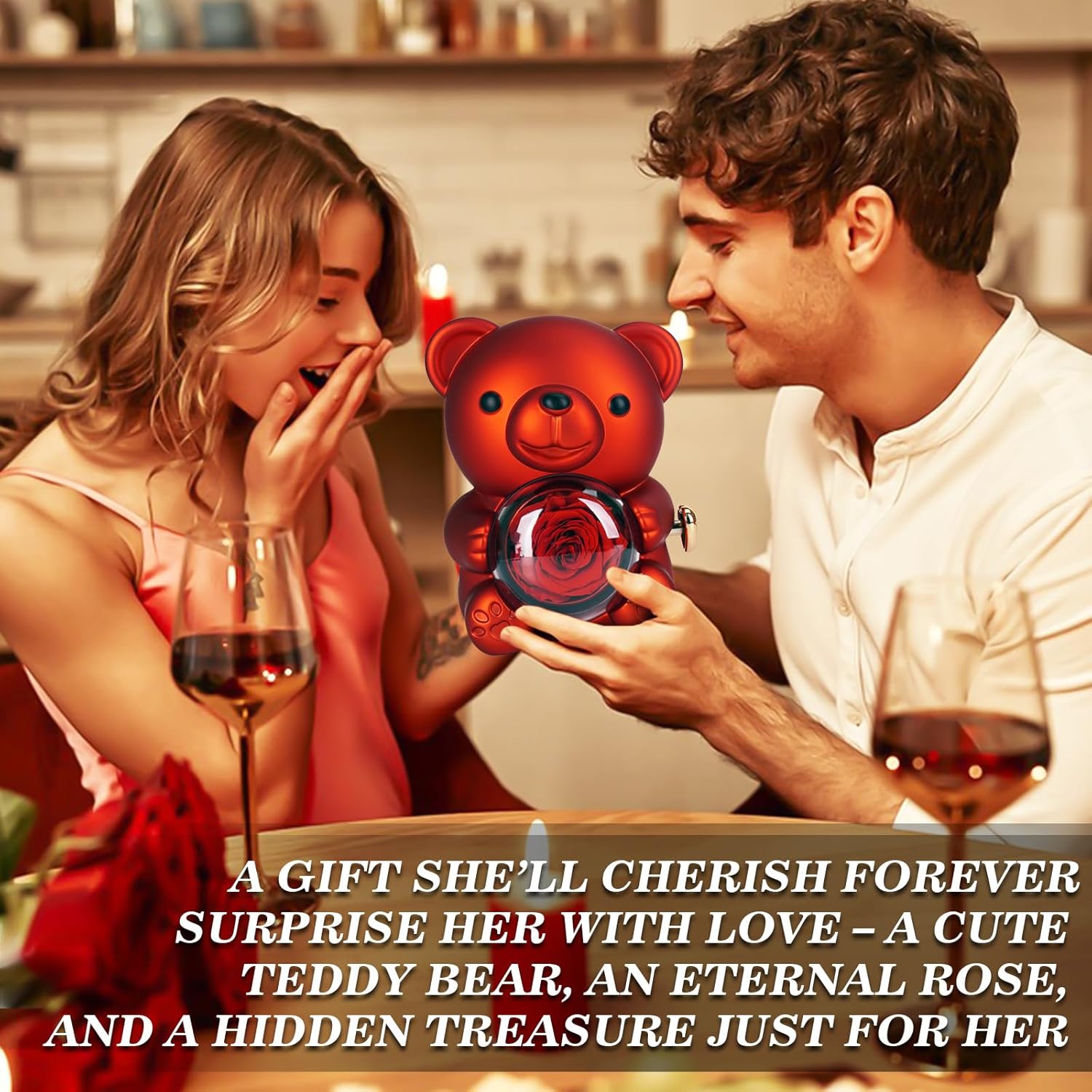 WOKEISE Teddy Bear Preserved Rose Gifts with 100 Languages I Love You Necklace & Love Puzzle, Mothers Day Rose Gifts for Mom, Eternal Rose Bear,Anniversary Birthday Gift for Women,Wife,Girlfriend,Red